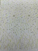 JEWEL VINE BEADED LACE ON MESH FABRIC (By The Yard) - New Creations Fabric & Foam Inc