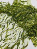 JEWEL VINE BEADED LACE ON MESH FABRIC (By The Yard) - New Creations Fabric & Foam Inc