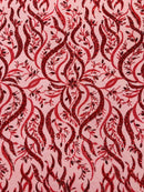 JEWEL VINE BEADED LACE ON MESH FABRIC (By The Yard) - New Creations Fabric & Foam Inc