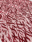 JEWEL VINE BEADED LACE ON MESH FABRIC (By The Yard) - New Creations Fabric & Foam Inc