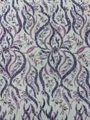 JEWEL VINE BEADED LACE ON MESH FABRIC (By The Yard) - New Creations Fabric & Foam Inc