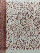 JEWEL VINE BEADED LACE ON MESH FABRIC (By The Yard) - New Creations Fabric & Foam Inc