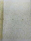 JEWEL VINE BEADED LACE ON MESH FABRIC (By The Yard) - New Creations Fabric & Foam Inc