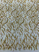 JEWEL VINE BEADED LACE ON MESH FABRIC (By The Yard) - New Creations Fabric & Foam Inc