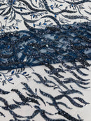 JEWEL VINE BEADED LACE ON MESH FABRIC (By The Yard) - New Creations Fabric & Foam Inc