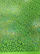 Leopard oil spill metallic print on a stretch nylon spandex| New Creations Fabric & Foam Inc. - New Creations Fabric & Foam Inc