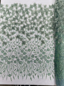 Luxury 3D Floral/Butterfly Beaded lace 54” Wide| New Creations Fabric & Foam Inc. - New Creations Fabric & Foam Inc