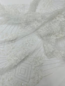 Luxury Bridal Fabric with Geometric Beading on a mesh 54” Wide| New Creations Fabric & Foam Inc. - New Creations Fabric & Foam Inc