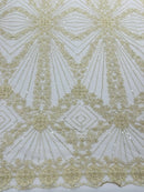 Luxury Bridal Fabric with Geometric Beading on a mesh 54” Wide| New Creations Fabric & Foam Inc. - New Creations Fabric & Foam Inc