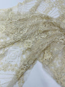 Luxury Bridal Fabric with Geometric Beading on a mesh 54” Wide| New Creations Fabric & Foam Inc. - New Creations Fabric & Foam Inc