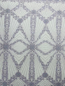 Luxury Bridal Fabric with Geometric Beading on a mesh 54” Wide| New Creations Fabric & Foam Inc. - New Creations Fabric & Foam Inc