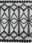 Luxury Bridal Fabric with Geometric Beading on a mesh 54” Wide| New Creations Fabric & Foam Inc. - New Creations Fabric & Foam Inc