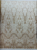 Modern Luxury Beaded Fabric Embroidered on a Mesh Lace 54” Wide| New Creations Fabric & Foam Inc. - New Creations Fabric & Foam Inc