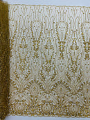 Modern Luxury Beaded Fabric Embroidered on a Mesh Lace 54” Wide| New Creations Fabric & Foam Inc. - New Creations Fabric & Foam Inc