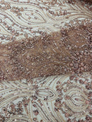 Modern Luxury Beaded Fabric Embroidered on a Mesh Lace 54” Wide| New Creations Fabric & Foam Inc. - New Creations Fabric & Foam Inc