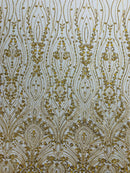 Modern Luxury Beaded Fabric Embroidered on a Mesh Lace 54” Wide| New Creations Fabric & Foam Inc. - New Creations Fabric & Foam Inc
