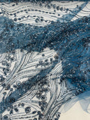 Modern Luxury Beaded Fabric Embroidered on a Mesh Lace 54” Wide| New Creations Fabric & Foam Inc. - New Creations Fabric & Foam Inc