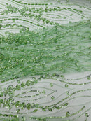 Modern Luxury Beaded Fabric Embroidered on a Mesh Lace 54” Wide| New Creations Fabric & Foam Inc. - New Creations Fabric & Foam Inc