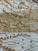 Modern Luxury Beaded Fabric Embroidered on a Mesh Lace 54” Wide| New Creations Fabric & Foam Inc. - New Creations Fabric & Foam Inc