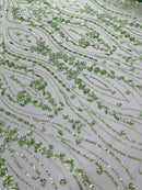 Modern Luxury Beaded Fabric Embroidered on a Mesh Lace 54” Wide| New Creations Fabric & Foam Inc. - New Creations Fabric & Foam Inc
