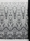 Modern Luxury Beaded Fabric Embroidered on a Mesh Lace 54” Wide| New Creations Fabric & Foam Inc. - New Creations Fabric & Foam Inc