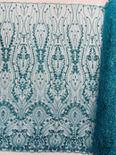 Modern Luxury Beaded Fabric Embroidered on a Mesh Lace 54” Wide| New Creations Fabric & Foam Inc. - New Creations Fabric & Foam Inc