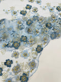 Multi Color 3D Floral Design Embroider with Pearls in a Mesh Lace Fabric| New Creations Fabric & Foam Inc. - New Creations Fabric & Foam Inc