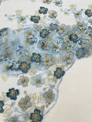 Multi Color 3D Floral Design Embroider with Pearls in a Mesh Lace Fabric| New Creations Fabric & Foam Inc. - New Creations Fabric & Foam Inc