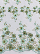 Multi Color 3D Floral Design Embroider with Pearls in a Mesh Lace Fabric| New Creations Fabric & Foam Inc. - New Creations Fabric & Foam Inc