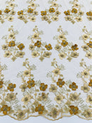 Multi Color 3D Floral Design Embroider with Pearls in a Mesh Lace Fabric| New Creations Fabric & Foam Inc. - New Creations Fabric & Foam Inc