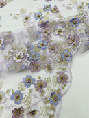 Multi Color 3D Floral Design Embroider with Pearls in a Mesh Lace Fabric| New Creations Fabric & Foam Inc. - New Creations Fabric & Foam Inc