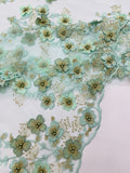 Multi Color 3D Floral Design Embroider with Pearls in a Mesh Lace Fabric| New Creations Fabric & Foam Inc. - New Creations Fabric & Foam Inc