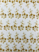 Multi Color 3D Floral Design Embroider with Pearls in a Mesh Lace Fabric| New Creations Fabric & Foam Inc. - New Creations Fabric & Foam Inc