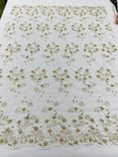 Multi Color 3D Floral Design Embroider with Pearls in a Mesh Lace Fabric| New Creations Fabric & Foam Inc. - New Creations Fabric & Foam Inc