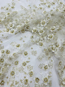 Multi Color 3D Floral Design Embroider with Pearls in a Mesh Lace Fabric| New Creations Fabric & Foam Inc. - New Creations Fabric & Foam Inc