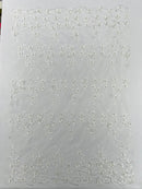 Multi Color 3D Floral Design Embroider with Pearls in a Mesh Lace Fabric| New Creations Fabric & Foam Inc. - New Creations Fabric & Foam Inc