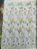 Multi Color Roses Glitter Design On A Mesh Lace Fabric| New Creations Fabric & Foam Inc - New Creations Fabric & Foam Inc