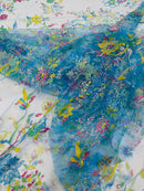 Multi Color Roses Glitter Design On A Mesh Lace Fabric| New Creations Fabric & Foam Inc - New Creations Fabric & Foam Inc