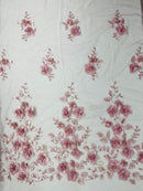 Orquidia 3d floral design embroider with pearls in a mesh lace fabric - prom - sold by the yard. - New Creations Fabric & Foam Inc