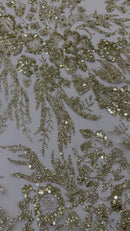 Big Glitter Damask Design On A Mesh Lace 58" Wide| New Creations Fabric & Foam Inc.