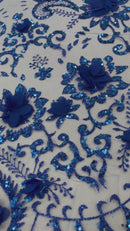 Floral 3D Palm Damask with Glitter in a Mesh Lace| New Creations Fabric & Foam Inc.