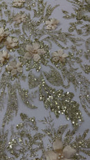 3D Floral Big Glitter Damask Design On A Mesh Lace 54" Wide| New Creations Fabric & Foam Inc.