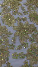 Metallic floral lace design embroidered 54" Wide | New Creations Fabric & Foam Inc.