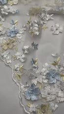 Multi Color 3d floral Daisy Design Embroider Lace 54" Wide| New Creations Fabric & Foam Inc.