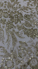 Big Glitter Damask Design On A Mesh Lace 58" Wide| New Creations Fabric & Foam Inc.