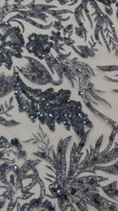 Big Glitter Damask Design On A Mesh Lace 58" Wide| New Creations Fabric & Foam Inc.
