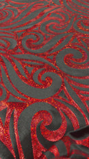 Holographic Foil Tribal Flame Design On A Stretch Velvet 58" Wide| New Creations Fabric & Foam Inc.
