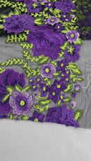 Roses Multi Color Floral Design Embroider On Mesh Lace Fabric| New Creations Fabric & Foam Inc.