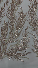 Vine Beaded Lace on Mesh 54" Wide | New Creation Fabric & Foam Inc.