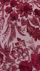 3D Floral Big Glitter Damask Design On A Mesh Lace 54" Wide| New Creations Fabric & Foam Inc.